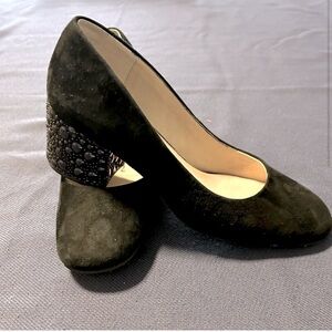 Sacha London Black Suede Heels with Embellished Heel